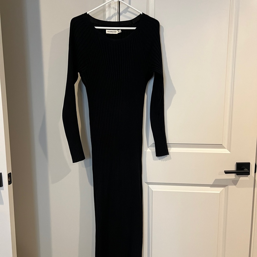 Black Long sleeve Ribbed Sweater Dress